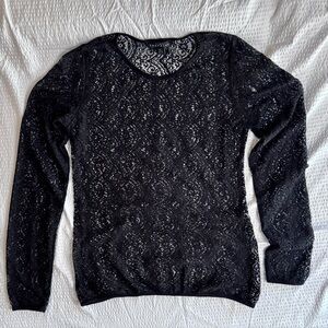 ZARA Trafaluc Black Lace Long Sleeve Top | Sheer Boho Chic Blouse S